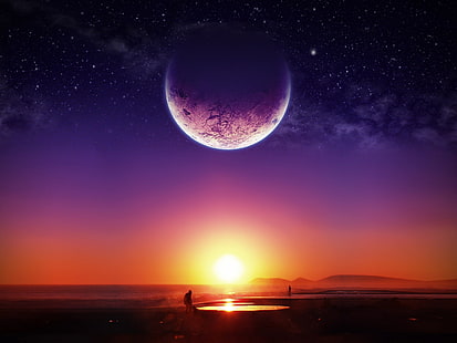 Mond so nah in der Abenddämmerung, Mond, Abenddämmerung, HD-Hintergrundbild HD wallpaper