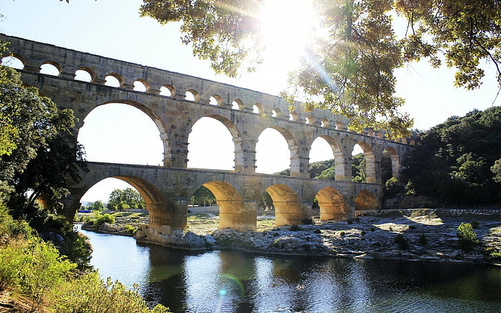 building old building bridge aqueducts pont du gard, HD wallpaper