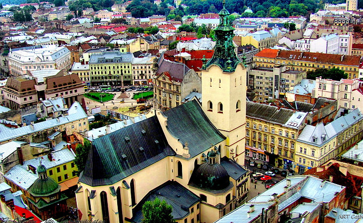 Lviv, Ukraine, beige concrete building, Europe, Others, Ukraine, lviv, HD wallpaper