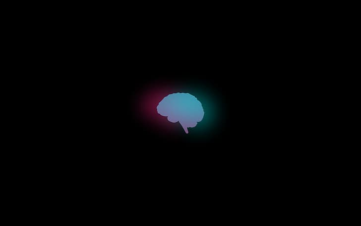 brain, minimalism, dark background, black background, magenta, cyan, anatomy, biology, HD wallpaper