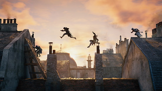 Tapety Assassin's Creed, Assassin's Creed, gry wideo, dachy, parkour, fotografia sekwencyjna, Tapety HD HD wallpaper