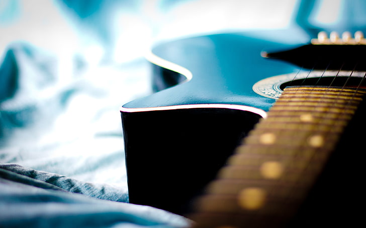 Latar belakang gitar biru halus bokeh 4K Ultra HD, Wallpaper HD