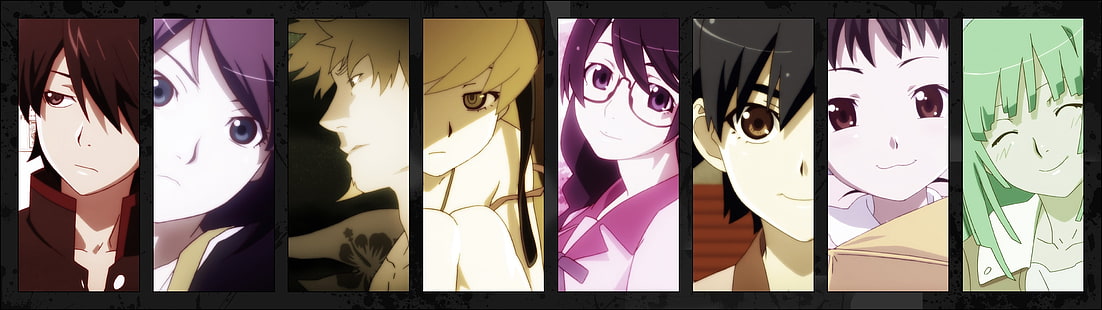 คอลลาจตัวละครอนิเมะต่างๆ, อะนิเมะ, Monogatari Series, Araragi Koyomi, Senjougahara Hitagi, Oshino Shinobu, Oshino Meme, Hanekawa Tsubasa, Kanbaru Suruga, Hachikuji Mayoi, Sengoku Nadeko, collage, anime girls, anime boys, วอลล์เปเปอร์ HD HD wallpaper