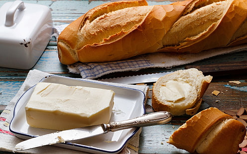 comida, pan, mantequilla, cuchillo, Fondo de pantalla HD HD wallpaper