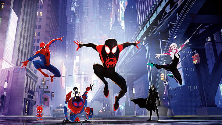 Película, Spider-Man: Into The Spider-Verse, Miles Morales, Peni Parker, Spider-Gwen, Spider-Ham, Spider-Man, Spider-Man Noir, Fondo de pantalla HD