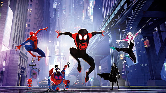  Movie, Spider-Man: Into The Spider-Verse, Miles Morales, Peni Parker, Spider-Gwen, Spider-Ham, Spider-Man, Spider-Man Noir, HD wallpaper HD wallpaper