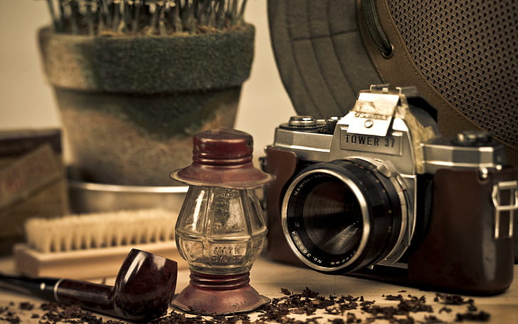 Vintage Kamera, braun-graue DSLR-Kamera, Fotografie, 2560 x 1600, Lampe, Kamera, HD-Hintergrundbild