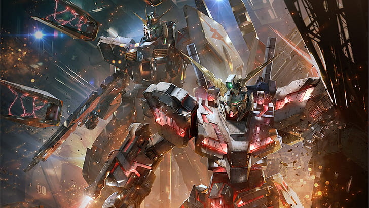 Mobile Suit, Mobile Suit Gundam Unicorn, mech, anime, karya seni, seni digital, Nu Gundam, Wallpaper HD
