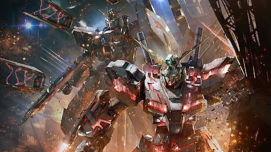 Mobile Suit, Mobile Suit Gundam Unicorn, mech, anime, artwork, digital art, Nu Gundam, Sfondo HD HD wallpaper