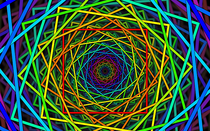 Cores em espiral, espiral, cores, quadrados, profundidade, HD papel de parede