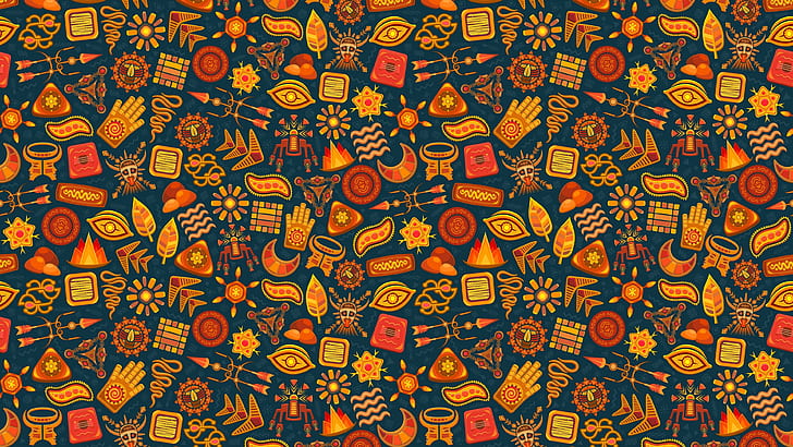 yellow, pattern, orange, art, design, tribe, modern art, tribal, illustration, graphics, HD wallpaper