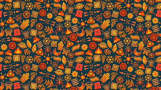 黄色、パターン、オレンジ、アート、デザイン、部族、現代美術、部族、イラスト、グラフィックス、 HDデスクトップの壁紙 HD wallpaper