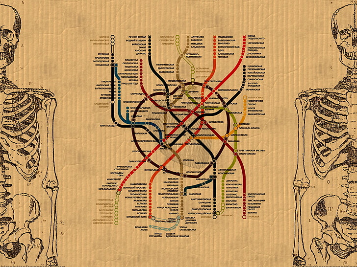 илюстрация на човешки скелети, Сърце, Метро, ​​Московското метро, HD тапет