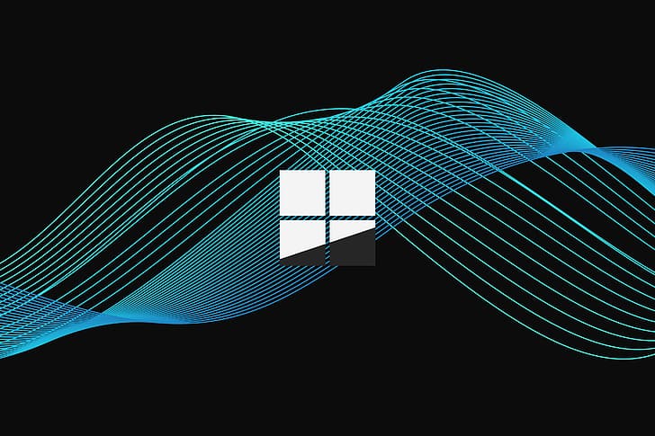logotipo, logotipo de windows, Microsoft, líneas, formas de onda, fondo simple, negro, borde, Fondo de pantalla HD