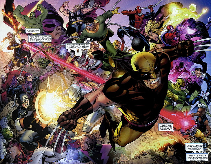 Cartel de Marvel y DC, X-Men, Marvel Comics, Wolverine, cómics, Hulk, Capitán América, Spider-Man, Fondo de pantalla HD