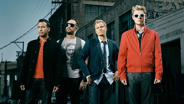 men's red zip-up jacket, backstreet boys, group, members, street, city, HD wallpaper