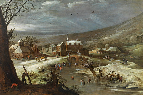 รูปภาพ Jan Brueghel ผู้อาวุโสภูมิทัศน์ฤดูหนาว, วอลล์เปเปอร์ HD HD wallpaper