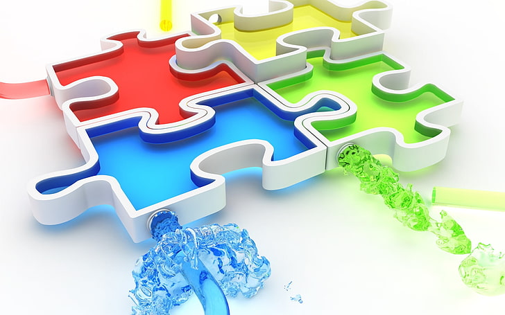 water cgi puzzles chromatic jigsaw k3 studio Abstract 3D and CG HD Art , water, cgi, HD wallpaper
