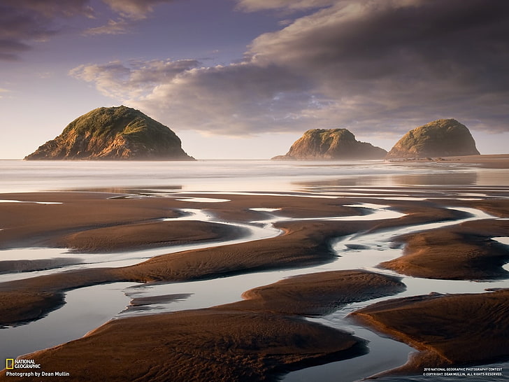 風景、ナショナルジオグラフィック、川、岩の形成、ニュージーランド、島、 HDデスクトップの壁紙
