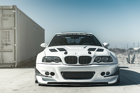BMW M3 E46 HD, bmw, M3, E46, branco, frente, Tuning, carros s HD, HD papel de parede HD wallpaper