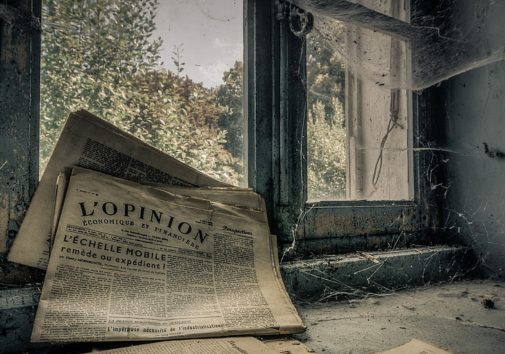 newspapers, window, ruin, abandoned, HD wallpaper