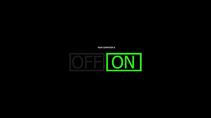 off on-printed text, minimalism, dark, black, computer, selective coloring, typography, green, HD wallpaper