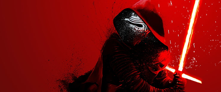 Kylo Ren, Lightsaber, Latar Belakang Merah, Star Wars: The Force Awakens, ultra, wide, Wallpaper HD HD wallpaper