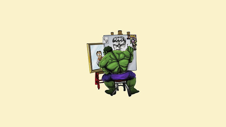 Ilustracja Hulka, potrójny autoportret, Hulk, The Incredible Hulk, Bruce Banner, Tapety HD