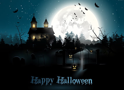 pumpkin, night, cemetery, moon, Halloween, HD wallpaper HD wallpaper