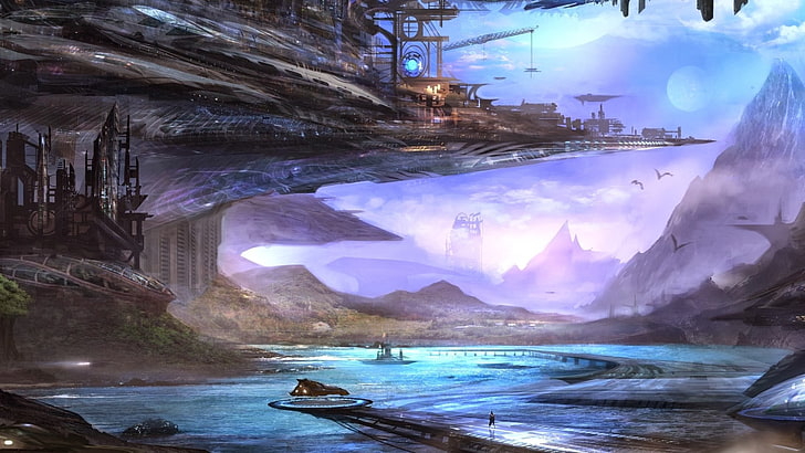 weißes Boot, Science Fiction, futuristisch, Fantasiekunst, Raum, Grafik, HD-Hintergrundbild