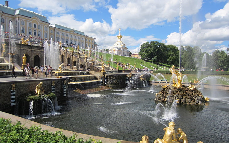 ペテルゴフ、公園、サンクトペテルブルク、噴水、 HDデスクトップの壁紙