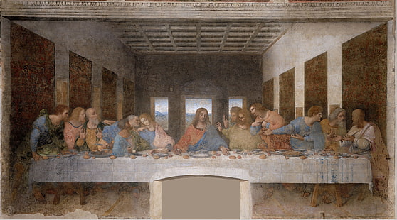 картина, стенопис, живопис, изкуство, средновековието, апостолите, Христос, Леонардо да Винчи, Тайната вечеря, HD тапет HD wallpaper