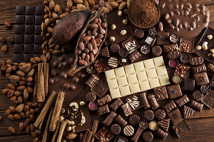 Chocolate, Candy, Sweets, Food, Nuts, Cinnamon, HD wallpaper