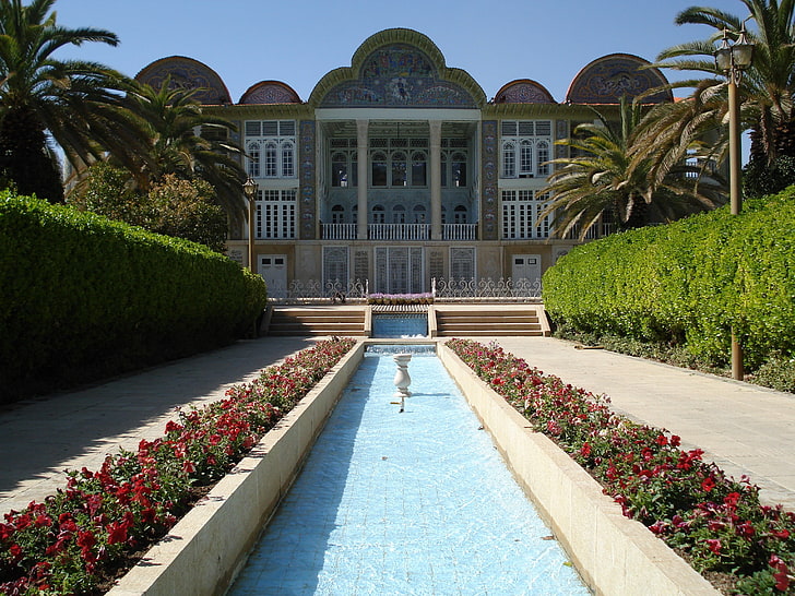 gray and white concrete structure, Iran, Persian Paradise, garden, HD wallpaper