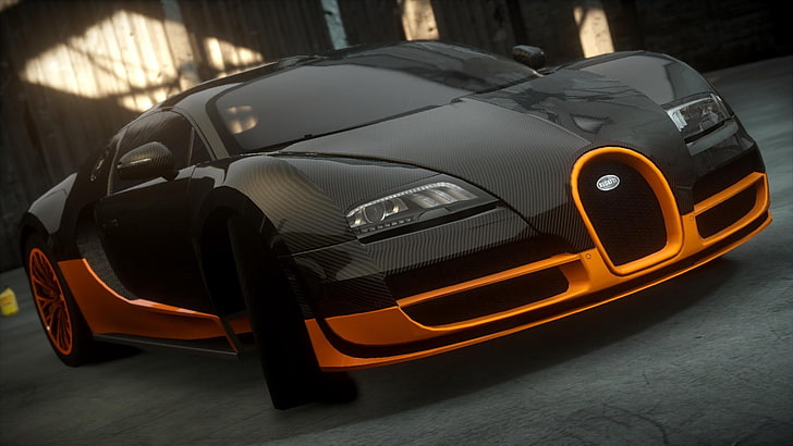 black Buggati car, Bugatti Veyron, Bugatti, Bugatti Veyron Super Sport, Need for Speed: The Run, Need for Speed, video games, HD wallpaper