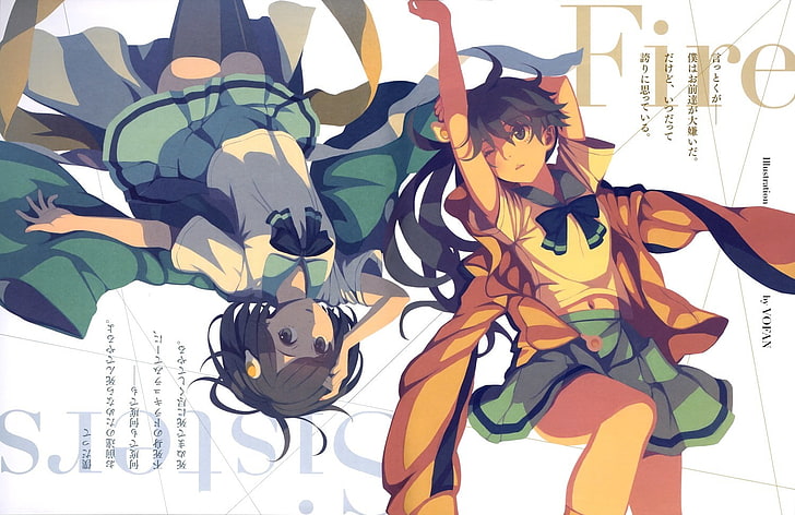 Monogatari-Serie, Vofan, Araragi Karen, Araragi Tsukihi, Anime Girls, HD-Hintergrundbild
