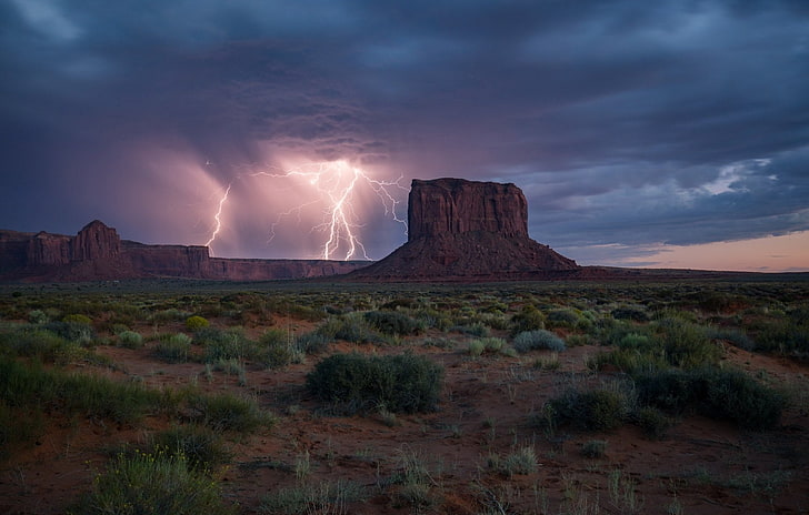 Earth, Monument Valley, Cloud, Desert, Lightning, Nature, Rock, USA, Utah, HD wallpaper