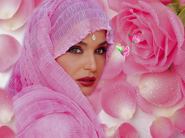Kerudung Persik Permata Merah Muda Mawar Merah Gadis Hitam Putih Hijau Fantasi Coklat 141723, Wallpaper HD