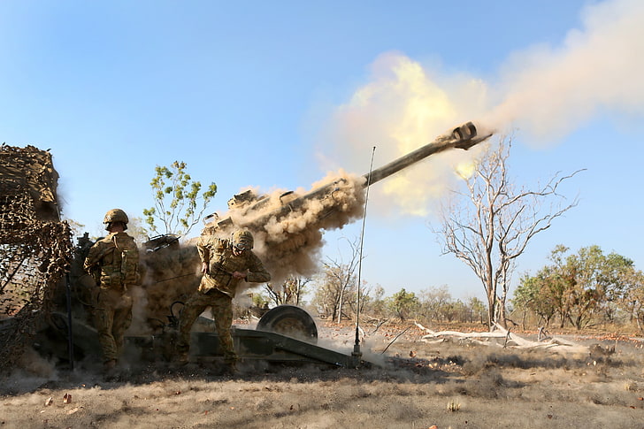 arbre nu, obusier M777, arme, militaire, Fond d'écran HD