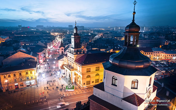 Люблин, Польша, польский, городской пейзаж, Европа, туризм, турист, огни, HD обои