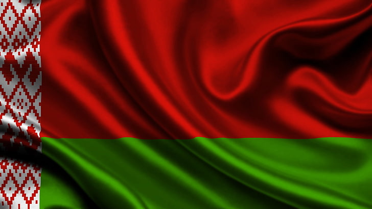 red, green, and silver cloth, belarus, satin, flag, HD wallpaper