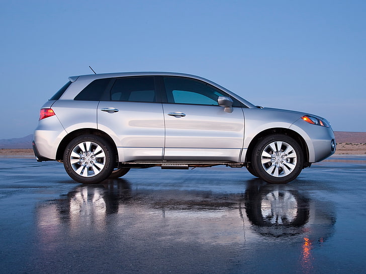 silver Acura RDX SUV, acura, rdx, silver metallic, side view, jeep, style, cars, reflection, wet asphalt, HD wallpaper