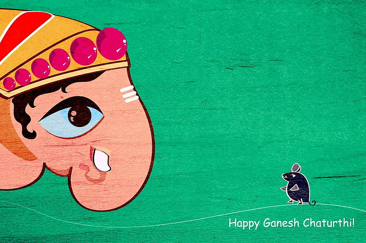 Vinayagar Chaturthi Greetings, Ganesh illustration, Festivals / Holidays, Ganesh Chaturthi, green, festival, holiday, background, HD wallpaper