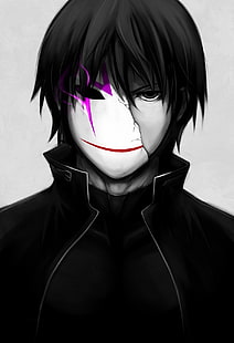 мужской персонаж аниме, хей, темнее черного, маска, выборочная раскраска, аниме парни, HD обои HD wallpaper