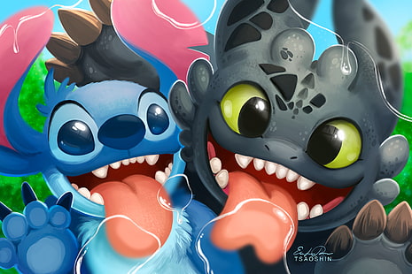 Movie, Crossover, How to Train Your Dragon, Lilo & Stitch, Stitch (Lilo & Stitch), Toothless (How to Train Your Dragon), HD tapet HD wallpaper
