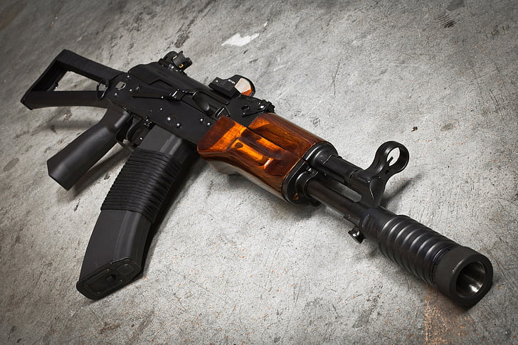 senapan AK-47 hitam, senjata, latar belakang, mesin, Kalashnikov, AKSU-74, Wallpaper HD