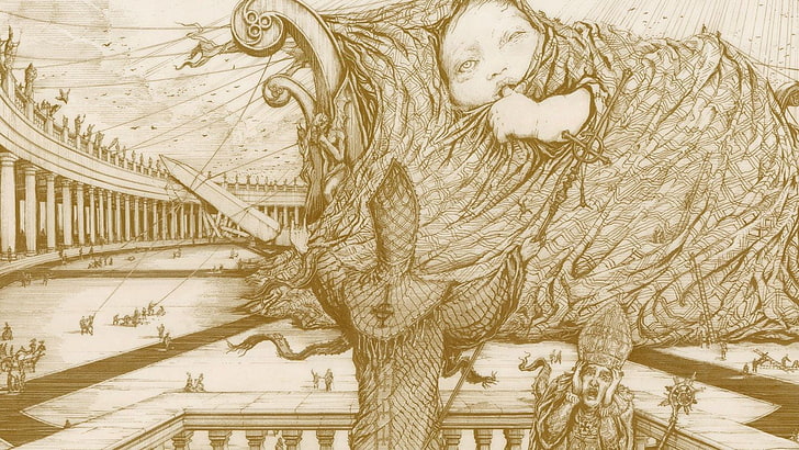 ilustrasi sketsa bayi di punggung binatang, Ghost B.C., Infestissumam, Wallpaper HD