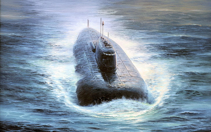 lukisan serigala putih dan hitam, Kursk, kapal selam, kendaraan, militer, Wallpaper HD