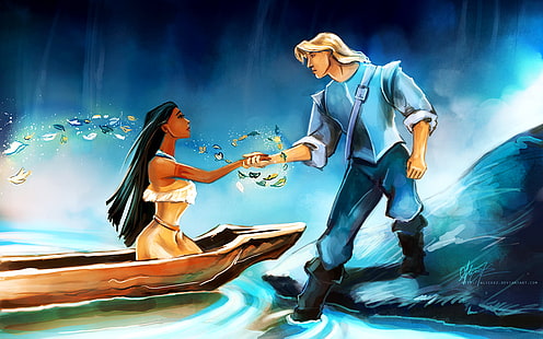 Disney Pocahontas HD, ilustrasi disney's pocahontas dan john smith, film, disney, pocahontas, Wallpaper HD HD wallpaper