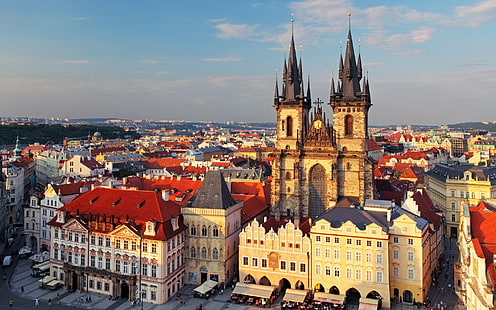 旧市街広場、プラハ、茶色のコンクリートの建物、旧市街広場、プラハ、チェコ共和国、都市、 HDデスクトップの壁紙 HD wallpaper